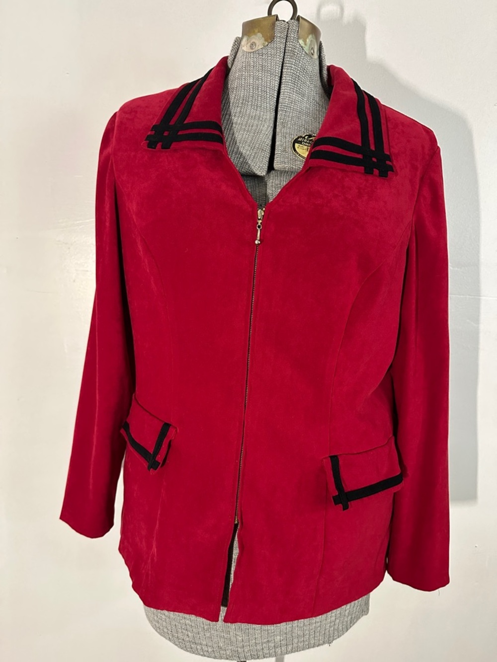 Scarlett Red Jacket with Contrast Stripe Collar